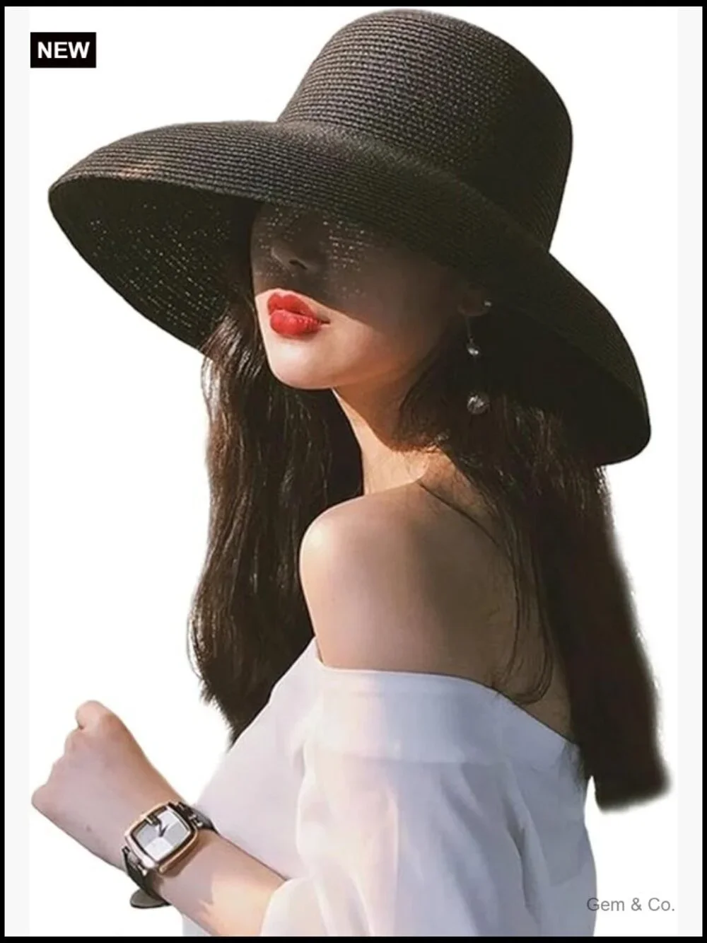 Wide Brim Foldable Straw Sun Hat UPF 50+ Adjustable Travel